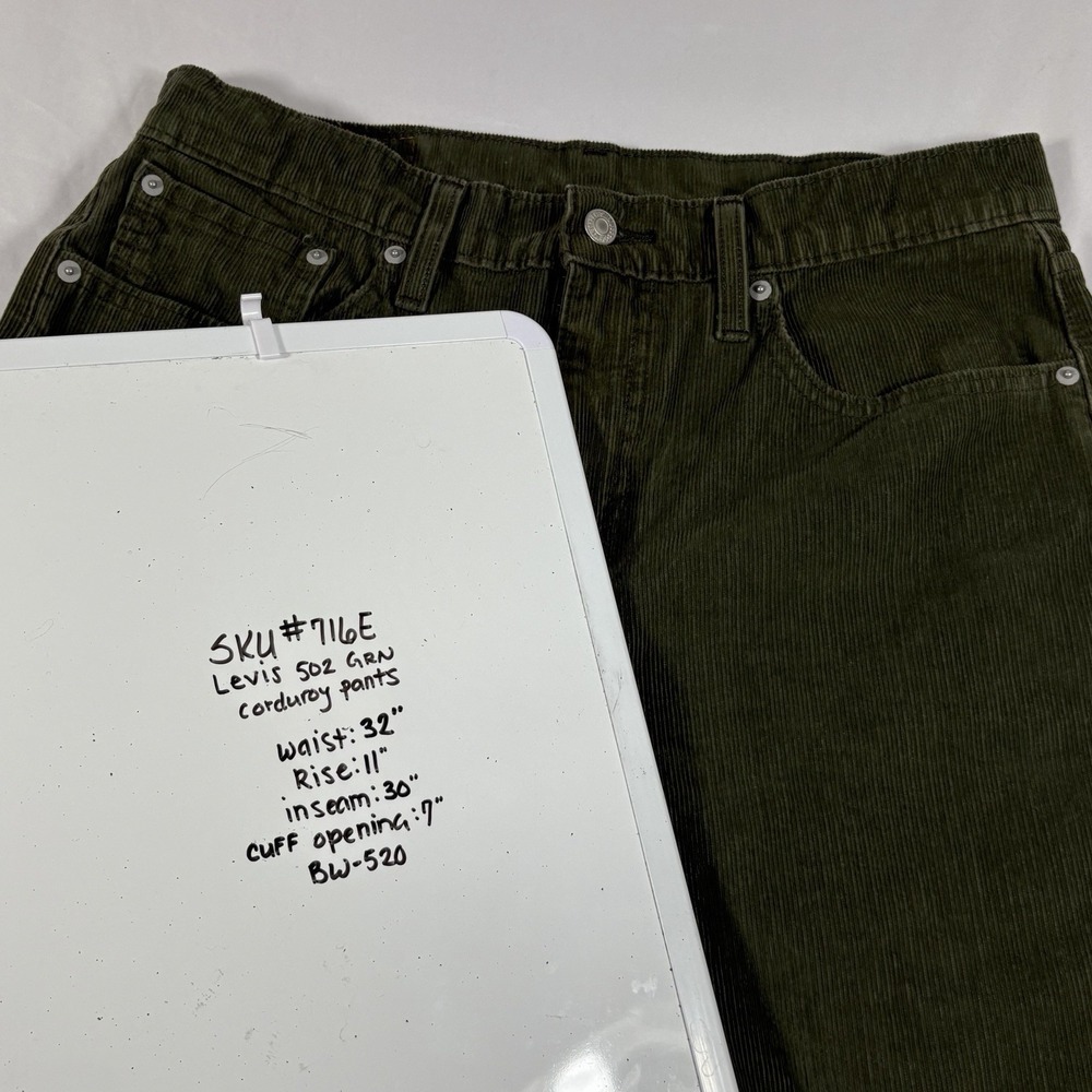 Levis 502 Mens FITS 32x30 Green Corduroy Pants Stretch 5 Pocket Grunge Emo Punk - Picture 13 of 13
